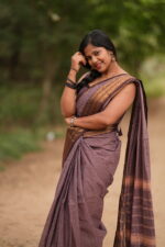 Regal Purple Pure Cotton Saree with Maroon Border