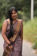 Regal Purple Pure Cotton Saree with Maroon Border - Image 2