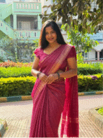 Magenta Checked Saree with Zari Border
