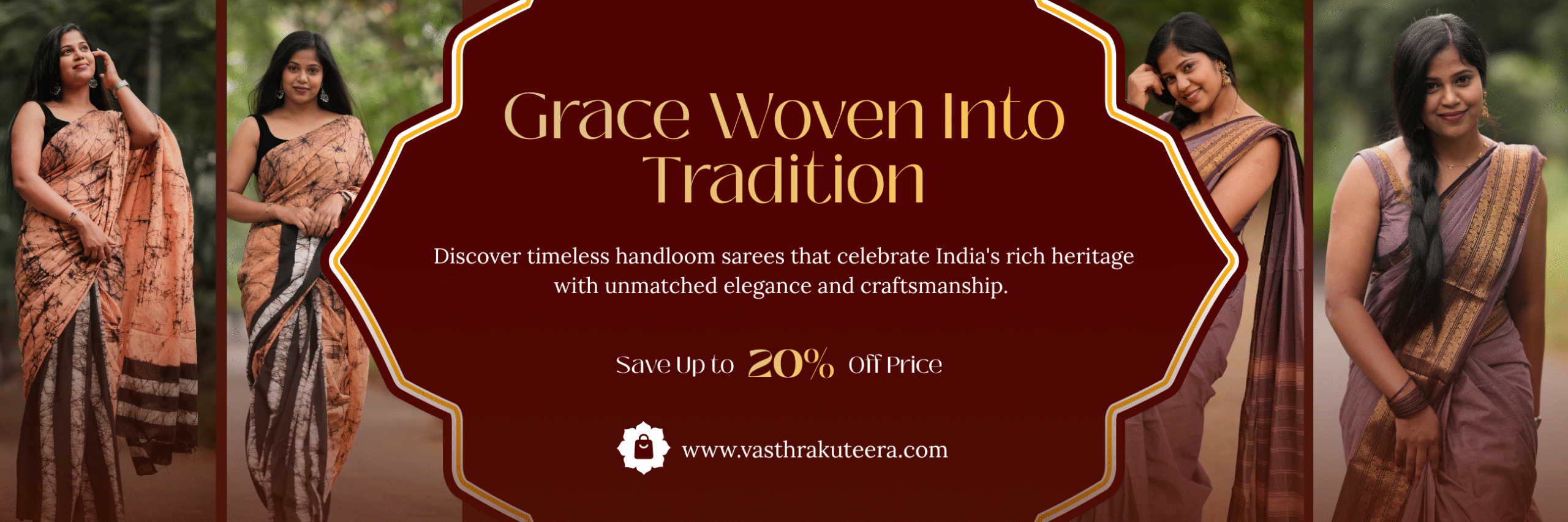 Maroon Minimalist Traditional Saree Sale Billboard (Landscape) (1)