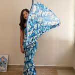 Blue Floral Print chiffon Saree