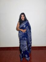 Indigo Blue Hand Batik Cotton Saree - Image 6