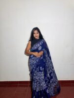Indigo Blue Hand Batik Cotton Saree - Image 3