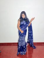 Indigo Blue Hand Batik Cotton Saree - Image 5