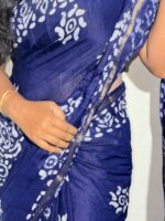 Indigo Blue Hand Batik Cotton Saree - Image 4