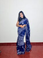 Indigo Blue Hand Batik Cotton Saree