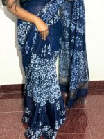 Indigo Blue Hand Batik Cotton Saree - Image 2